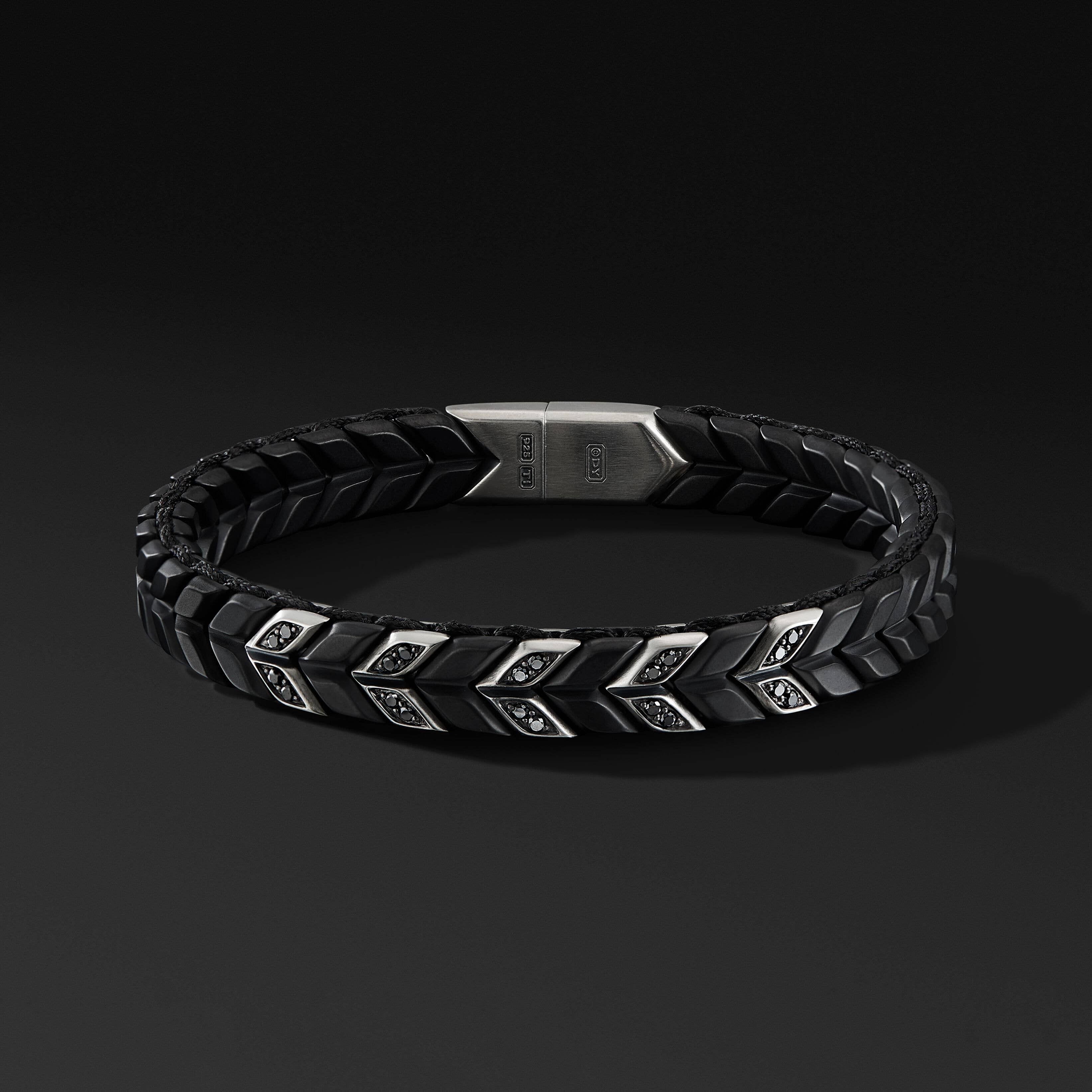 Chevron Woven Bracelet with Black Titanium and Pavé Black Diamonds