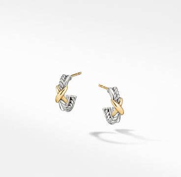 Petite X Hoop Earrings with 18K Yellow Gold