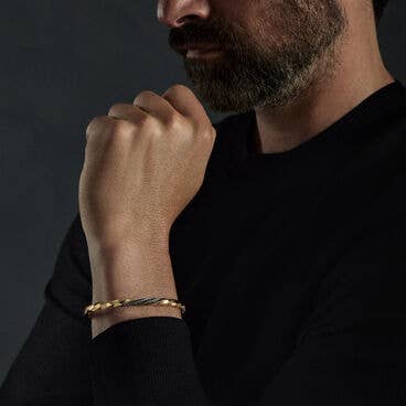 Cable Edge™ Cuff Bracelet in Recycled 18K Yellow Gold with Pavé Black Diamonds