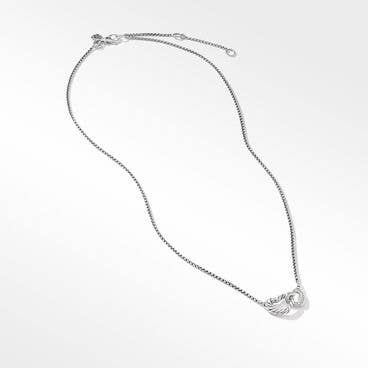 Cable Collectibles® Double Heart Necklace in Sterling Silver with Pavé Diamonds
