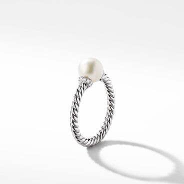 Petite Solari Station Ring in 18K White Gold with Pearl and Pavé Diamonds