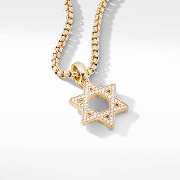 Modern Renaissance Star of David Pendant in 18K Yellow Gold with Pavé Diamonds
