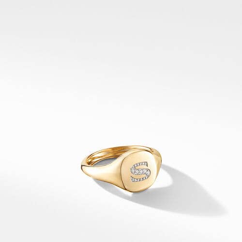 DY S Initial Pinky Ring in 18K Yellow Gold with Pavé Diamonds