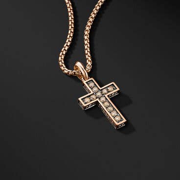 Streamline® Cross Pendant in 18K Rose Gold with Pavé Cognac Diamonds