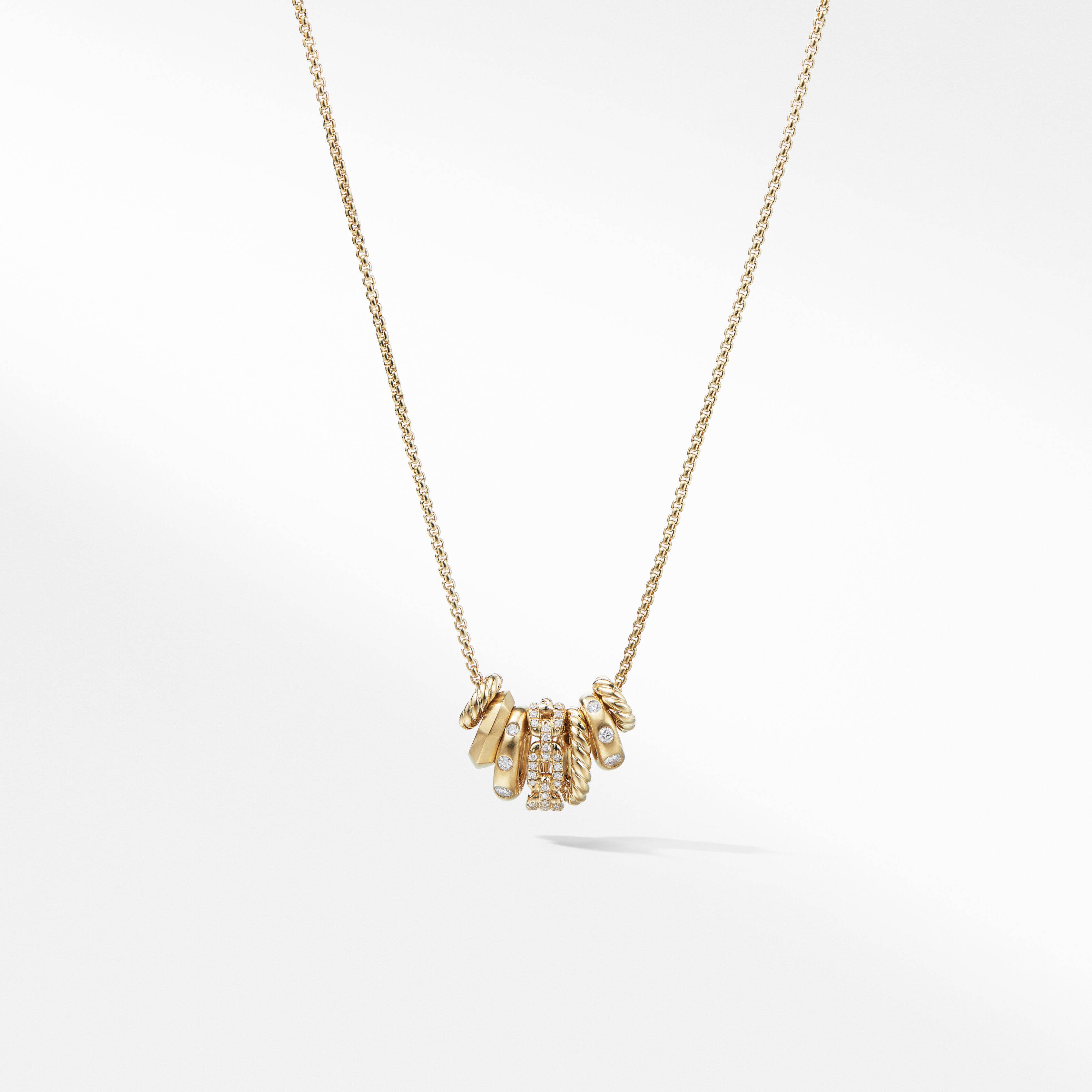 Stax Rondelle Pendant Necklace in 18K Yellow Gold with Pavé Diamonds