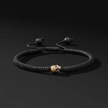Memento Mori Skull Station Woven Bracelet with Black Nylon, Black Onyx and 18K Yellow Gold