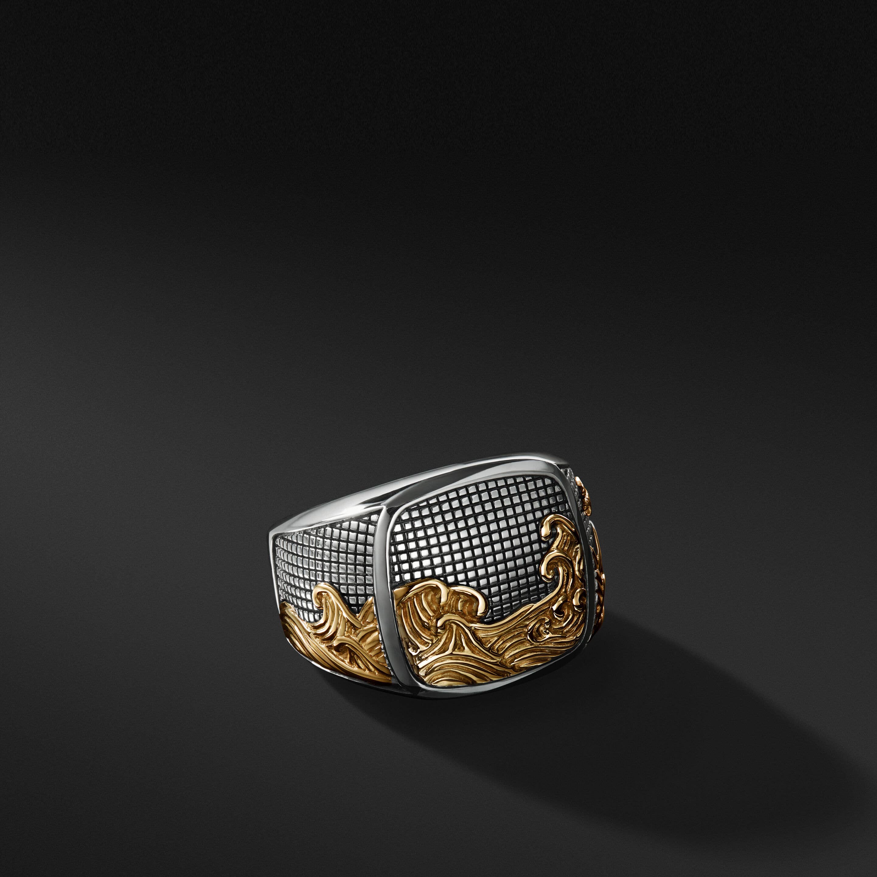 Waves Signet Ring with 18K Yellow Gold
