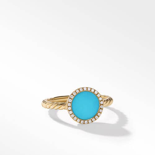 Petite DY Elements® Ring in 18K Yellow Gold with Turquoise and Pavé Diamonds