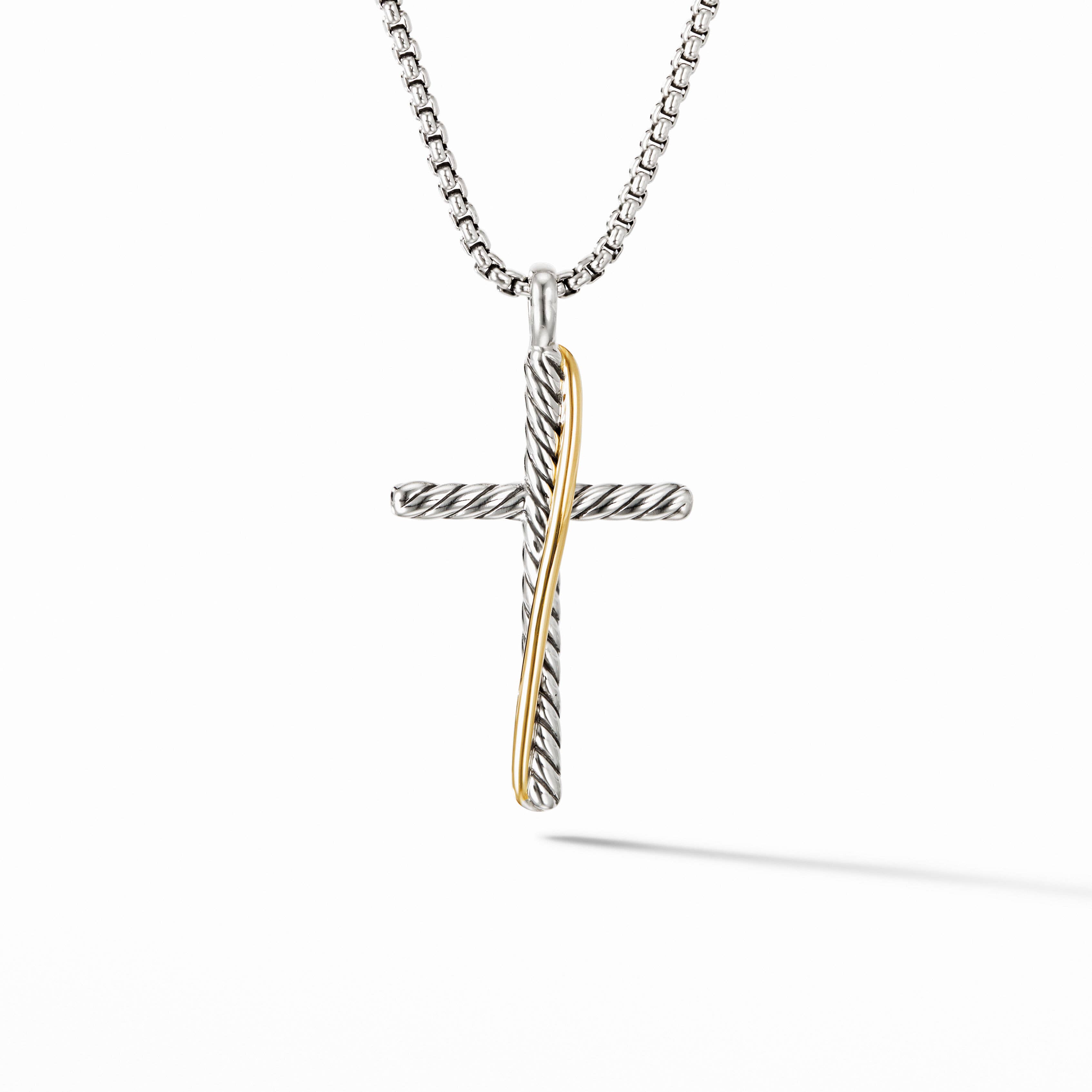 Crossover Cross Necklace in Sterling Silver with 18K Yellow Gold