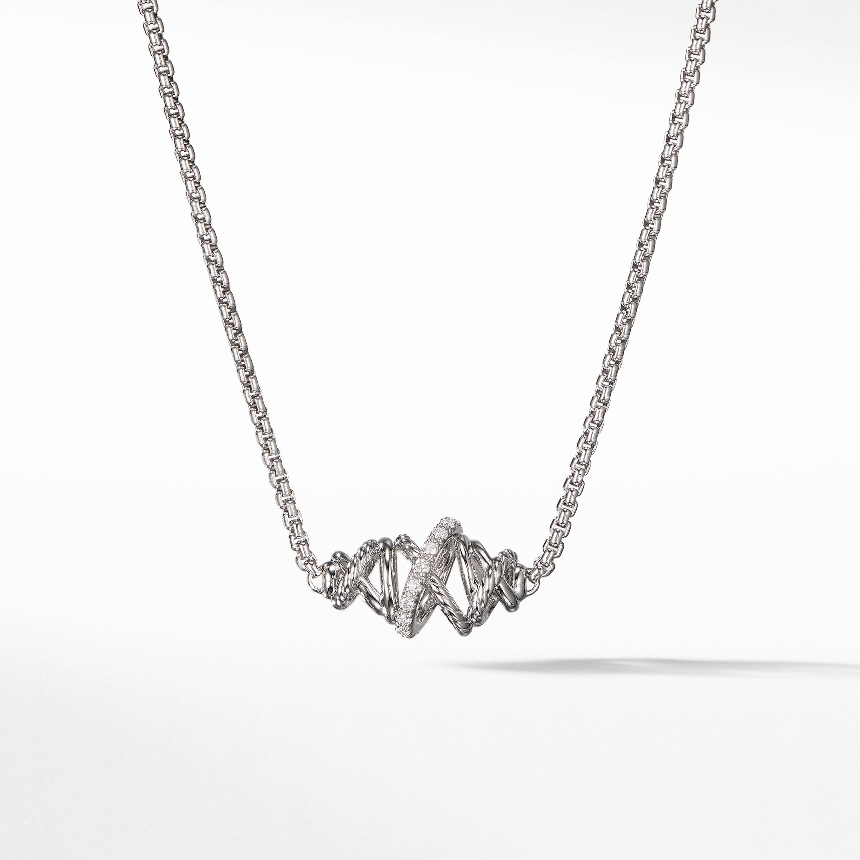 Crossover Single Station in Sterling Silver with Pavé Diamonds