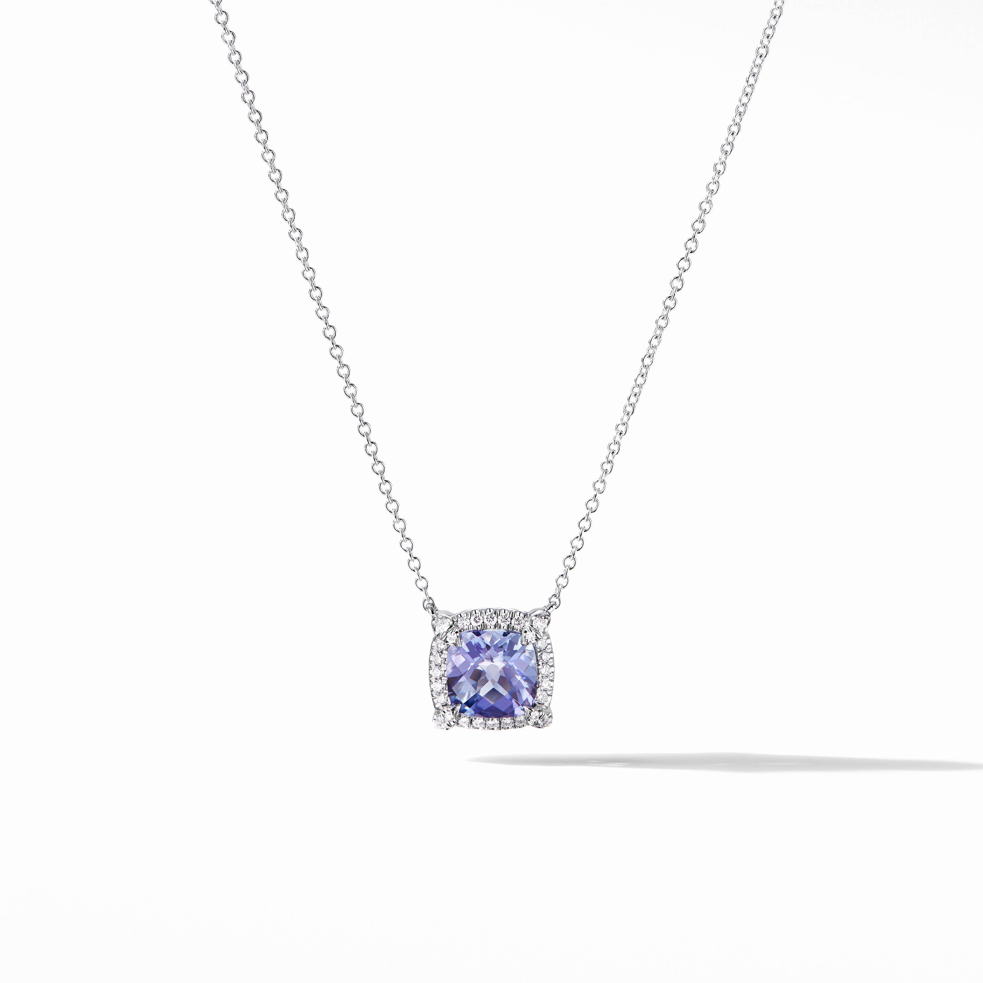 Petite Chatelaine® Pavé Bezel Pendant Necklace in 18K White Gold with Tanzanite and Diamonds