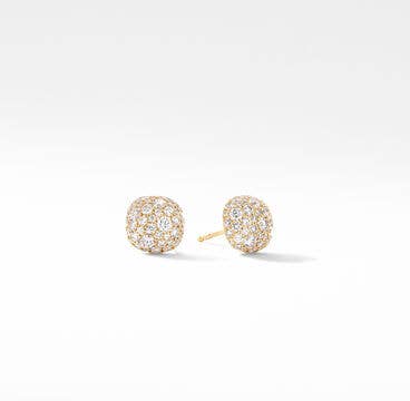 Cushion Stud Earrings in 18K Yellow Gold with Pavé Diamonds