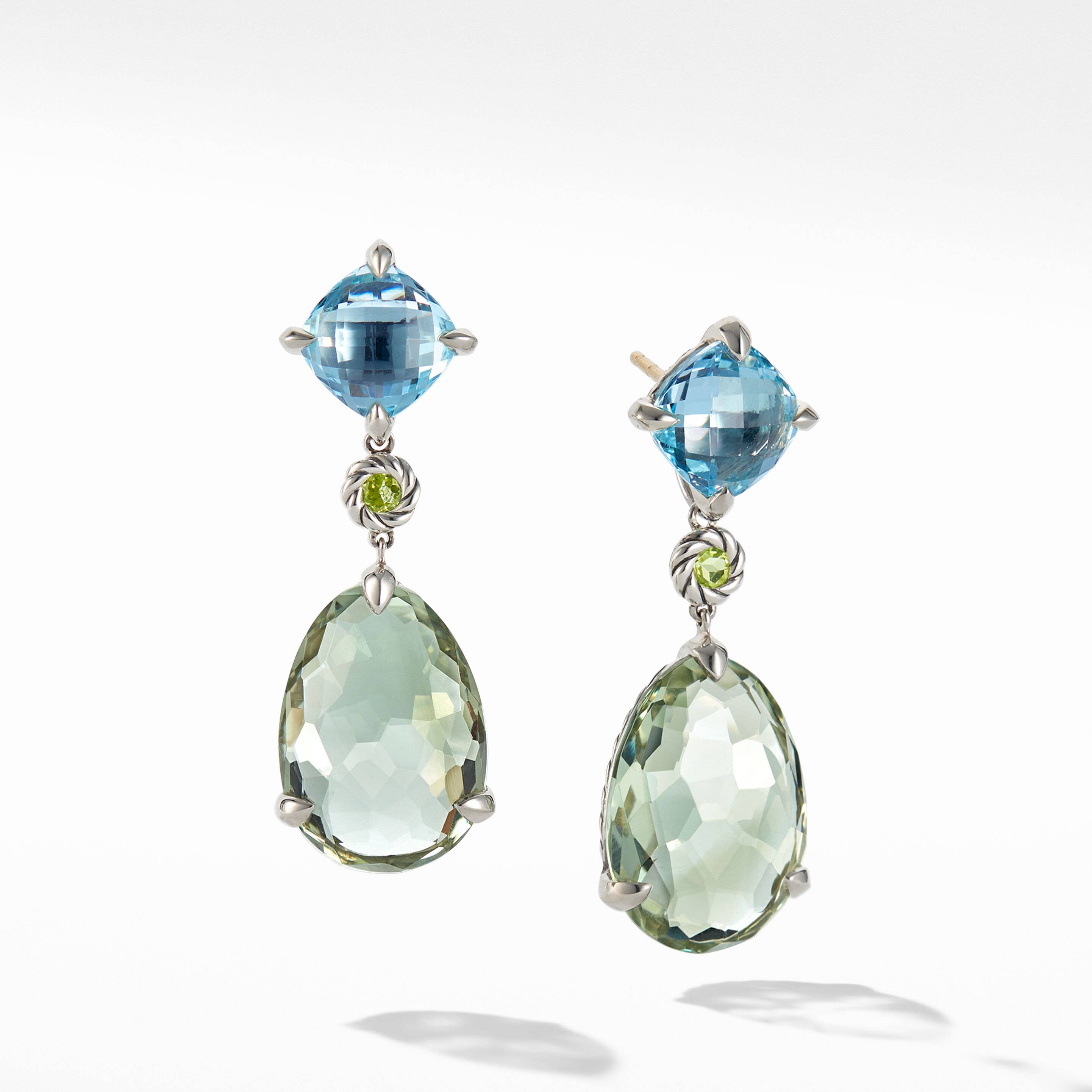 Chatelaine® Drop Earrings in Sterling Silver with Prasiolite, Blue Topaz and Peridot
