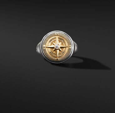 Maritime® Compass Signet Ring with 18K Yellow Gold and Center Diamond