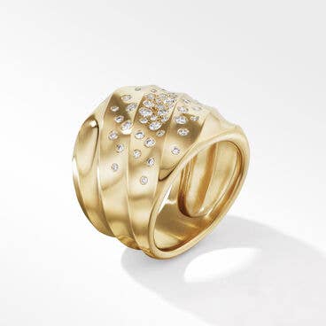 Cable Edge® Saddle Ring in Recycled 18K Yellow Gold with Pavé Diamonds