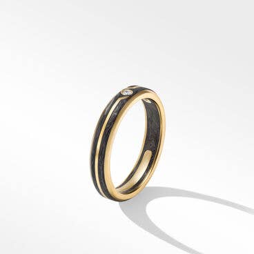 Forged Carbon Band Ring in 18K Yellow Gold with Center Diamond