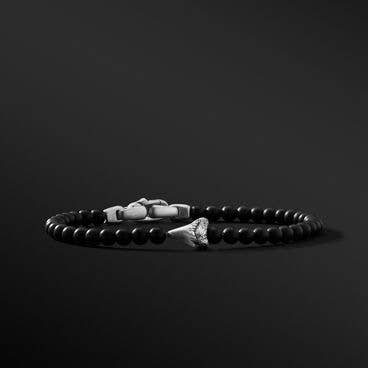 Spiritual Beads Shark Tooth Bracelet in Sterling Silver with Black Onyx