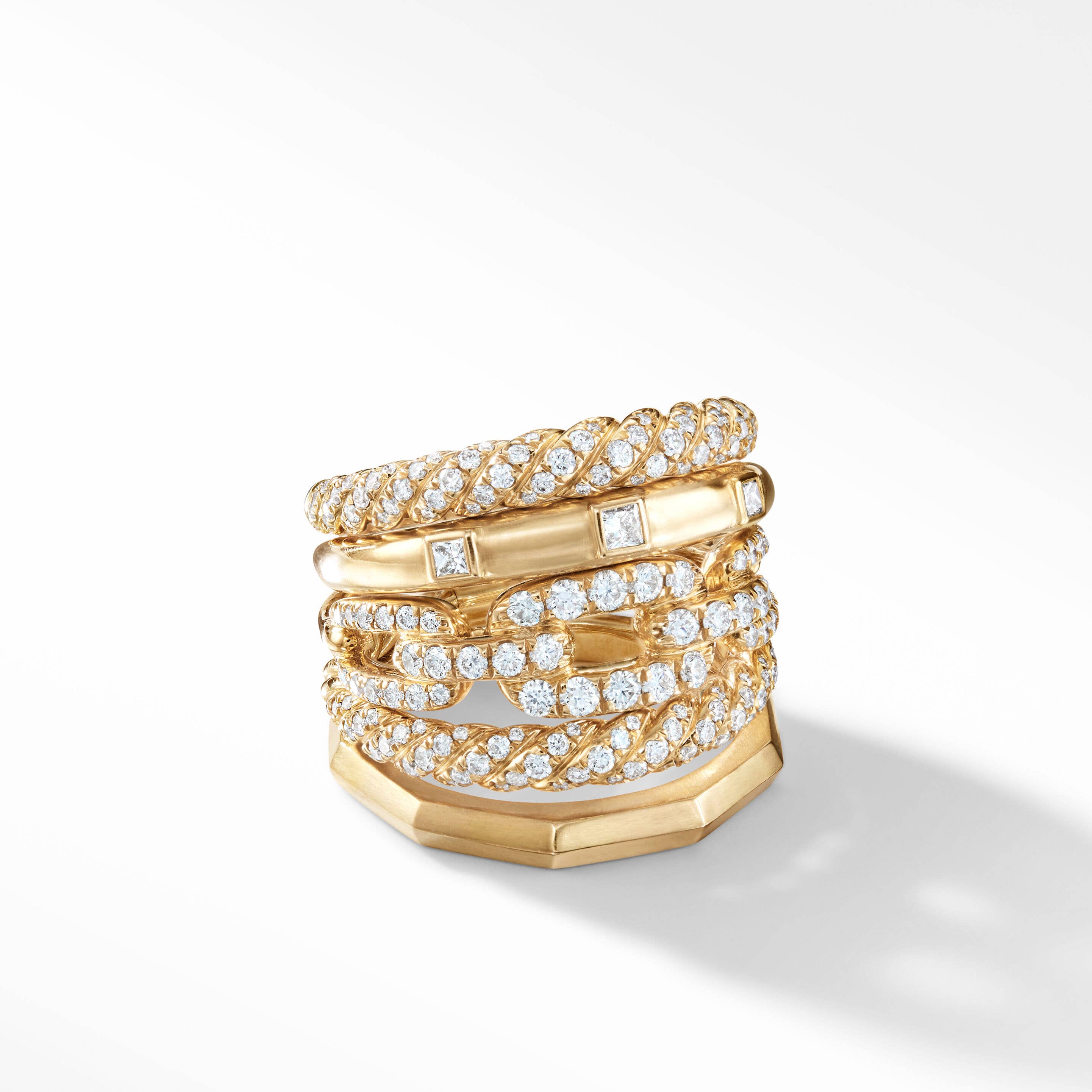 Stax Five Row Ring in 18K Yellow Gold with Pavé Diamonds