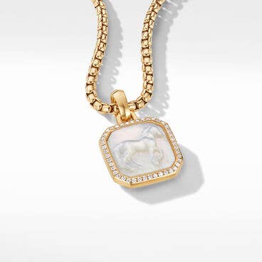 Petrvs® Horse Amulet in 18K Yellow Gold with Mother of Pearl and Pavé Diamonds