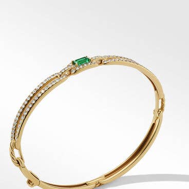 Stax Single Link Stone Bracelet in 18K Yellow Gold with Emerald and Pavé Diamonds