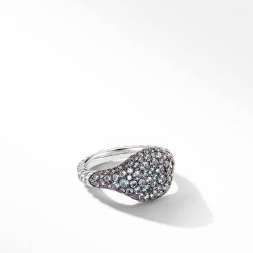 Chevron Pinky Ring in 18K White Gold with Pavé, 10mm