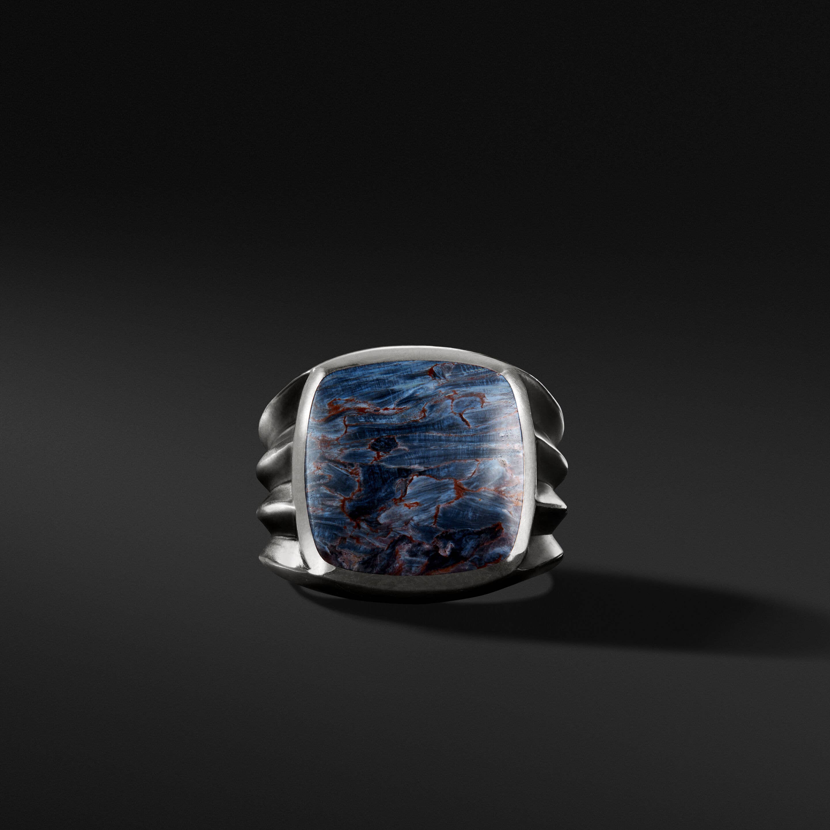 Knife Edge Signet Ring in Sterling Silver with Pietersite