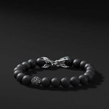 Spiritual Beads Bracelet with Black Onyx and Pavé Black Diamond Station