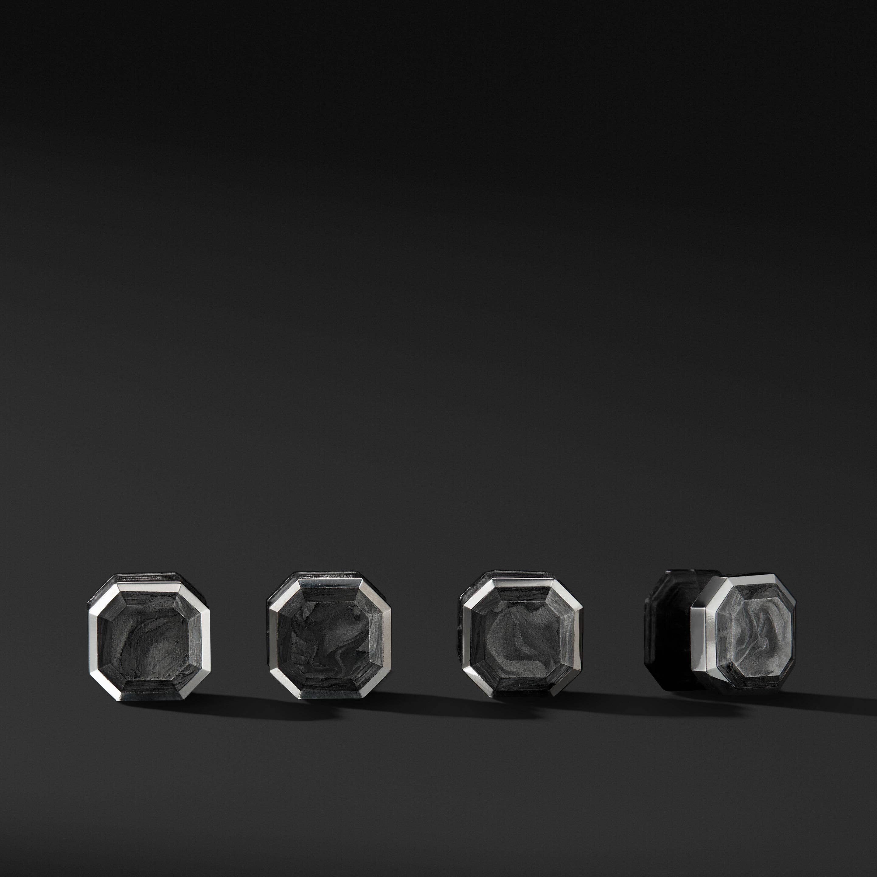 Forged Carbon Shirt Studs in Sterling Silver