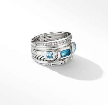 Stax Five Row Ring with Hampton Blue Topaz and Pavé Diamonds