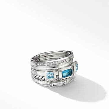 Stax Five Row Ring in Sterling Silver with Hampton Blue Topaz and Pavé Diamonds
