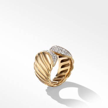 Sculpted Cable Ring in 18K Yellow Gold with Diamonds, 17mm