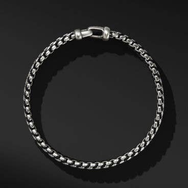 Woven Box Chain Bracelet in Sterling Silver with Black Nylon