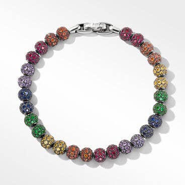Spiritual Beads Bracelet in Sterling Silver with Rainbow Pavé