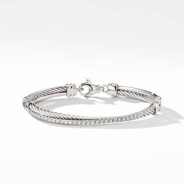 Crossover Linked Bracelet in Sterling Silver with Pavé Diamonds
