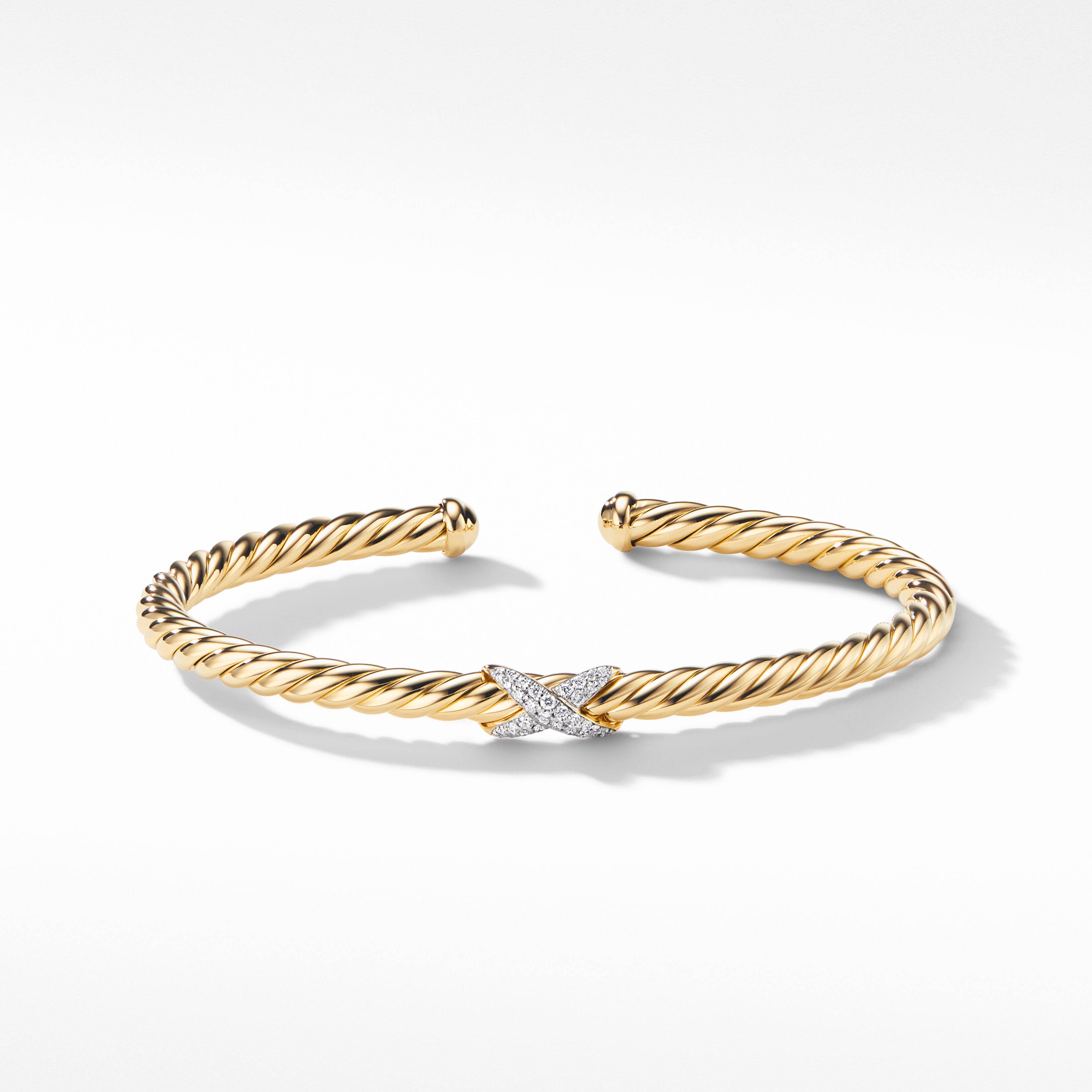 Cablespira® X Station Bracelet in 18K Yellow Gold with Pavé Diamonds