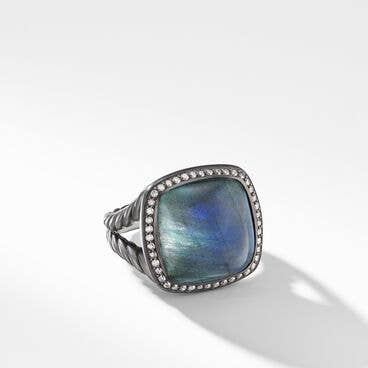 Albion® Ring in Blackened Silver with Labradorite and Pavé Grey Diamonds