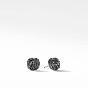 Cushion Stud Earrings in 18K White Gold with Pavé Black Diamonds