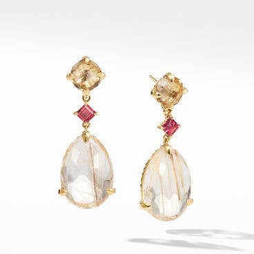 Chatelaine® Drop Earrings in 18K Yellow Gold with Rutilated Quartz, Champagne Citrine and Pink Tourmaline
