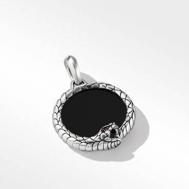 Cairo Ouroboros Amulet in Sterling Silver with Black Onyx and Ruby