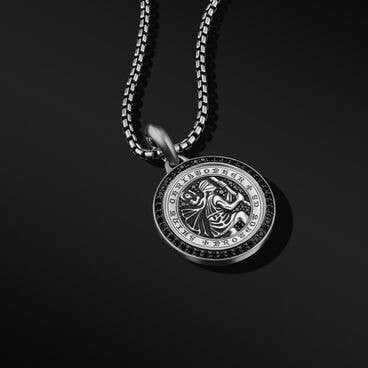 St. Christopher Amulet in Sterling Silver with Pavé Black Diamonds