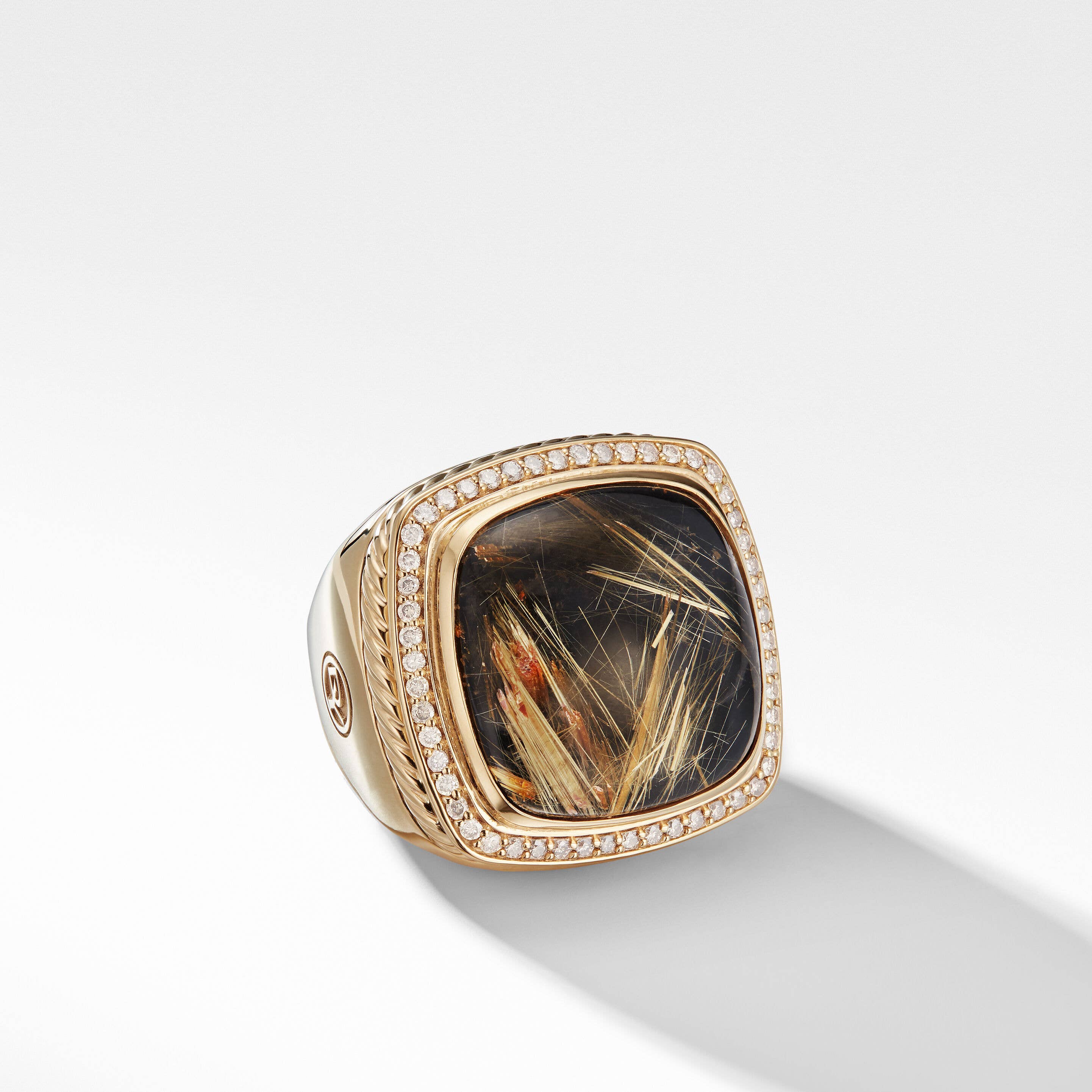 Albion® Statement Ring in 18K Yellow Gold with Rutilated Quartz and Pavé Cognac Diamonds