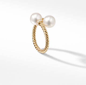 Solari Bypass Ring in 18K Yellow Gold with Pearls and Pavé Diamonds