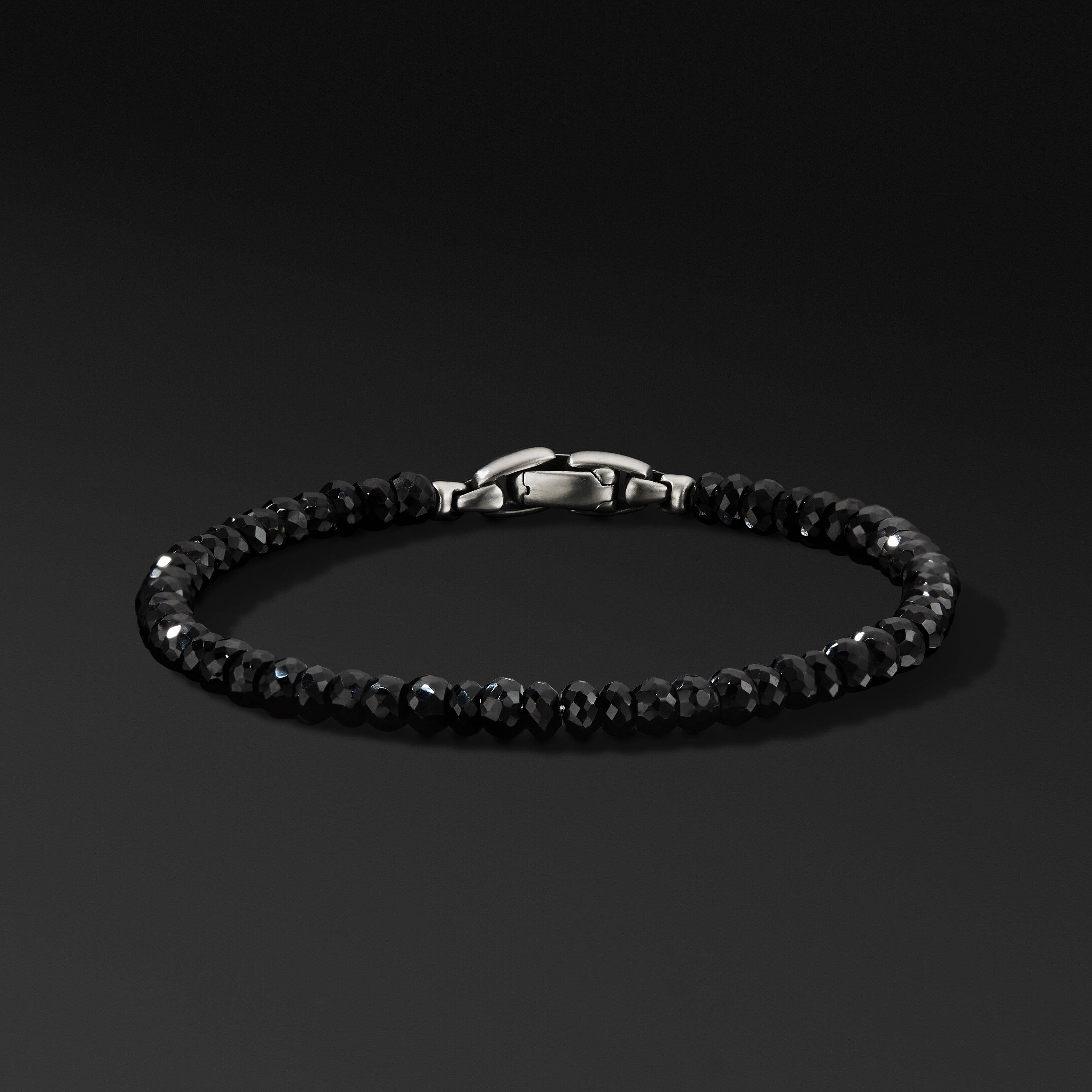 Spiritual Beads Faceted Bracelet in Sterling Silver with Black Spinel