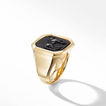 Petrvs® Horse Ring in 18K Yellow Gold with Black Onyx