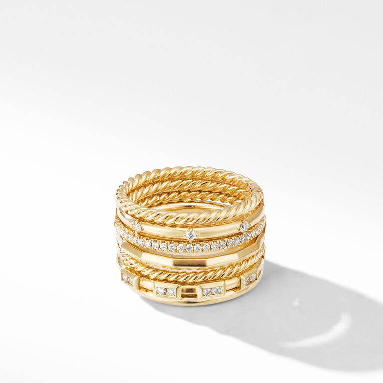Stax Seven Row Ring in 18K Yellow Gold with Pavé Diamonds