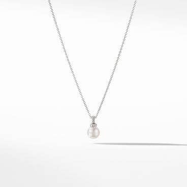 Petite Solari Pendant Necklace in 18K White Gold with Pearl and Pavé Diamonds