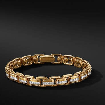 Deco Chain Link Bracelet in 18K Yellow Gold with Pavé Diamonds