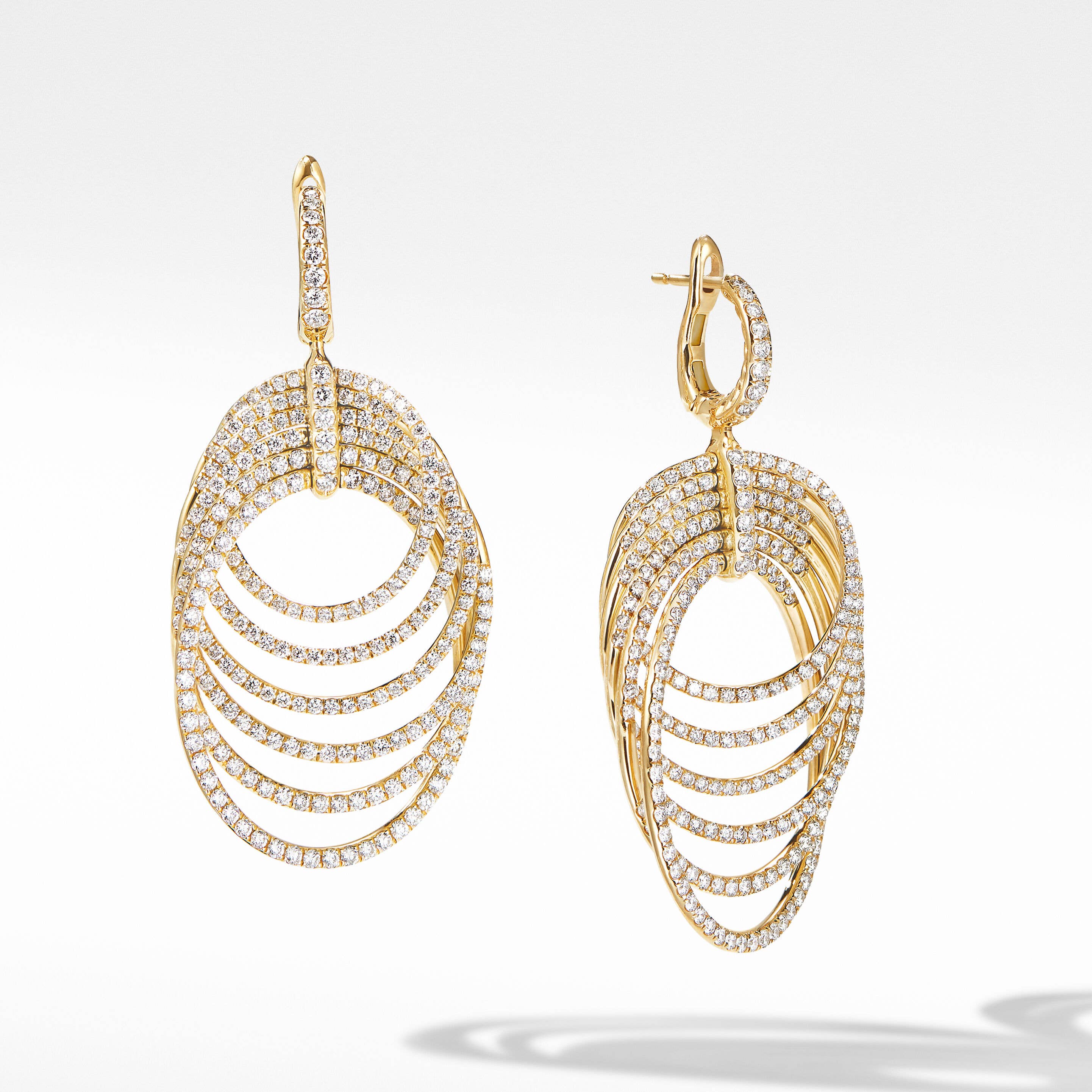 DY Origami Drop Earrings in 18K Yellow Gold with Full Pavé Diamonds