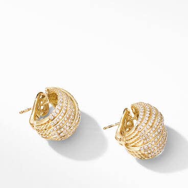 DY Origami Shrimp Earrings in 18K Yellow Gold with Pavé Diamonds