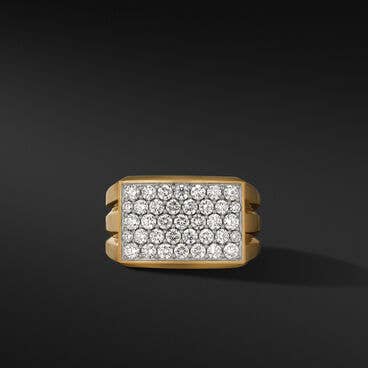 Deco Signet Ring in 18K Yellow Gold with Pavé Diamonds